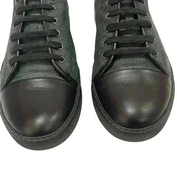 Lanvin Mens Sneakers DBB1 Black Patent  And Épi Leather Cap Toe Low Top Size 9 - Picture 3 of 16